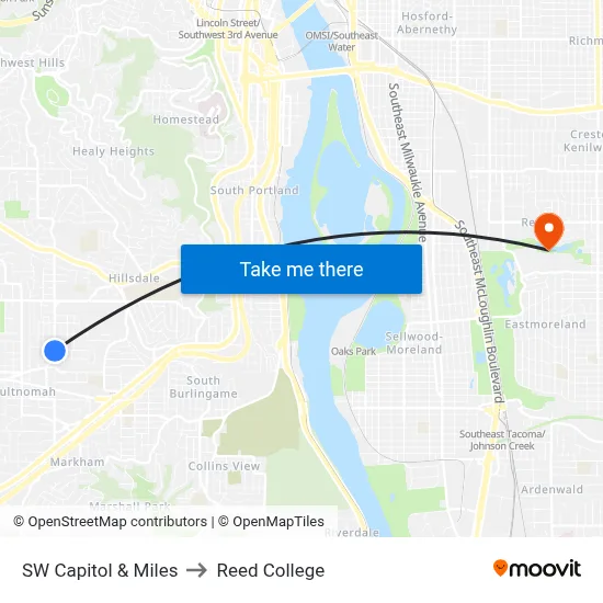 SW Capitol & Miles to Reed College map