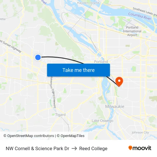 NW Cornell & Science Park Dr to Reed College map