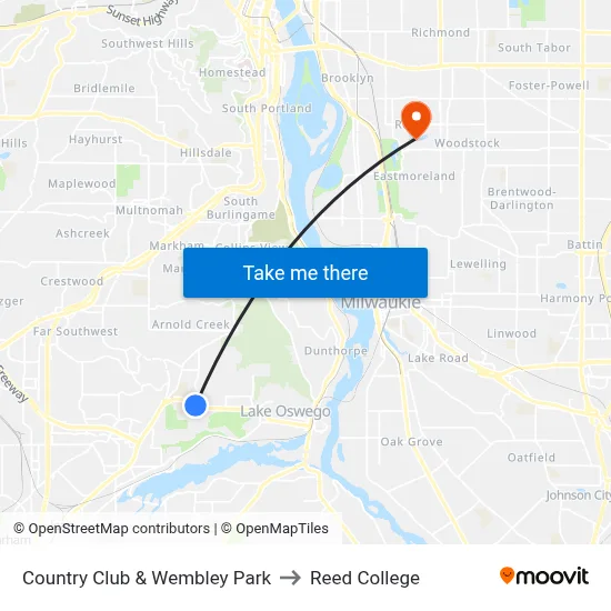 Country Club & Wembley Park to Reed College map