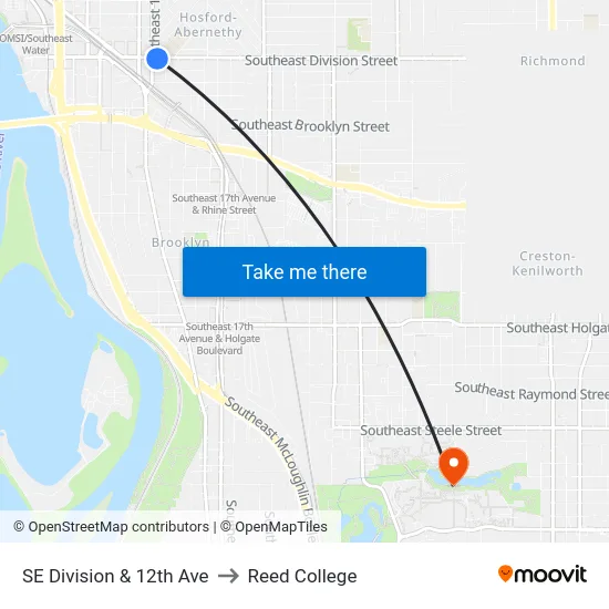 SE Division & 12th Ave to Reed College map