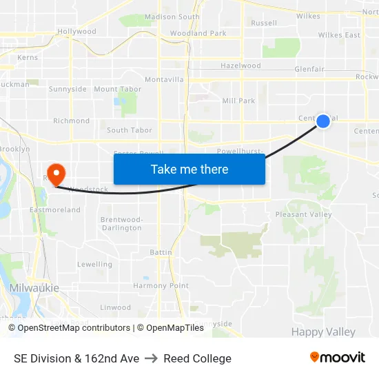 SE Division & 162nd Ave to Reed College map