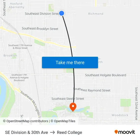 SE Division & 30th Ave to Reed College map