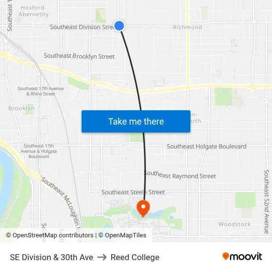 SE Division & 30th Ave to Reed College map