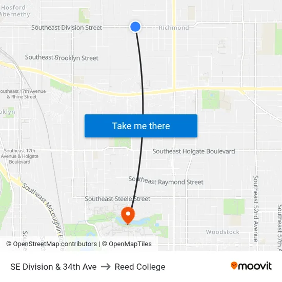 SE Division & 34th Ave to Reed College map