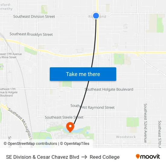 SE Division & Cesar Chavez Blvd to Reed College map