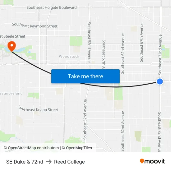 SE Duke & 72nd to Reed College map