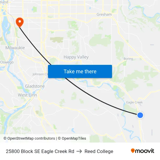 25800 Block SE Eagle Creek Rd to Reed College map