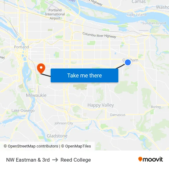 NW Eastman & 3rd to Reed College map