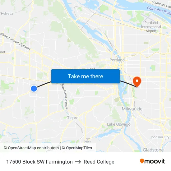 17500 Block SW Farmington to Reed College map