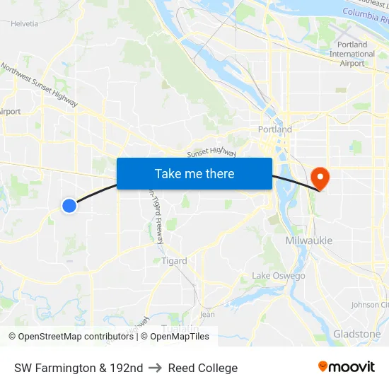 SW Farmington & 192nd to Reed College map
