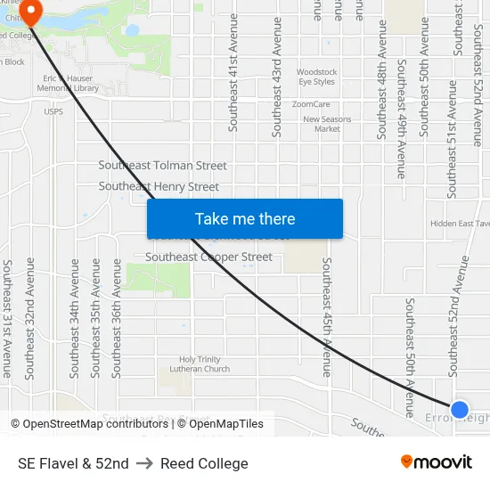 SE Flavel & 52nd to Reed College map