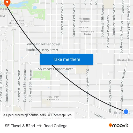 SE Flavel & 52nd to Reed College map