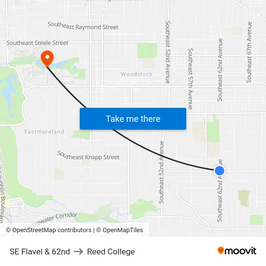 SE Flavel & 62nd to Reed College map