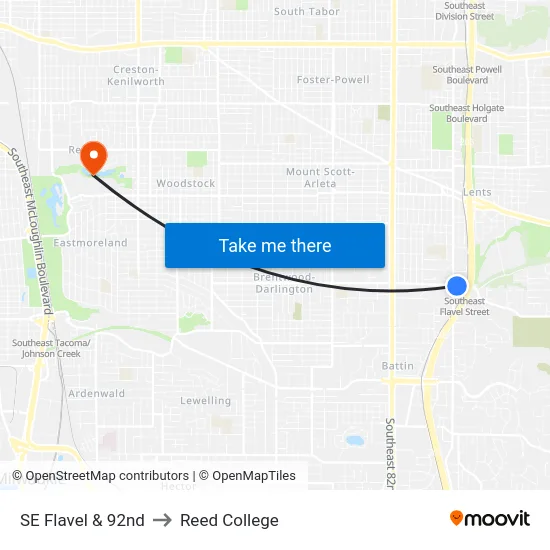 SE Flavel & 92nd to Reed College map