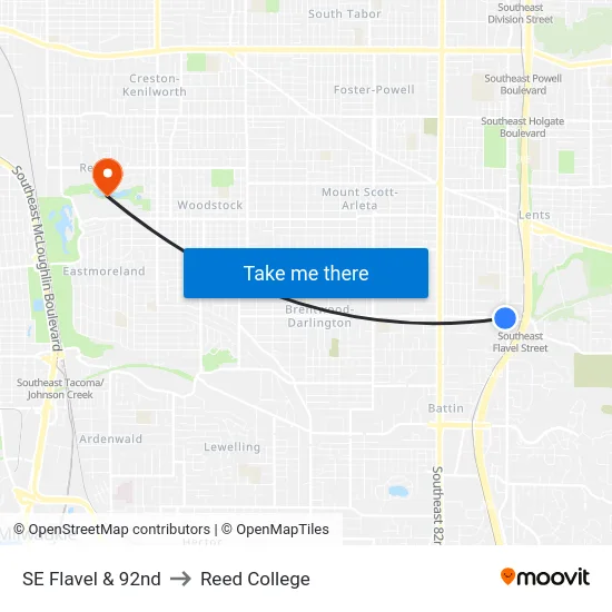 SE Flavel & 92nd to Reed College map