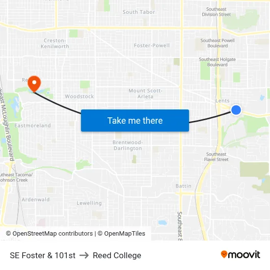 SE Foster & 101st to Reed College map