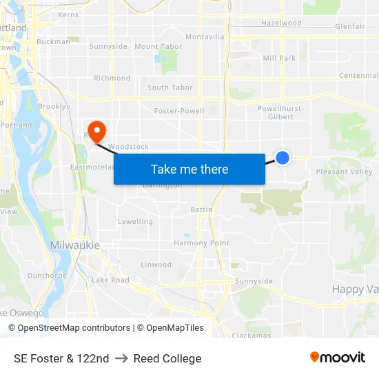 SE Foster & 122nd to Reed College map