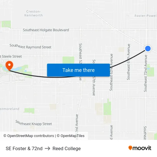 SE Foster & 72nd to Reed College map