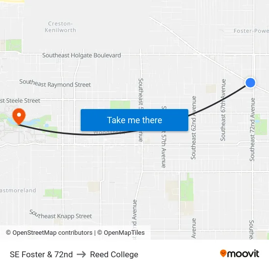 SE Foster & 72nd to Reed College map