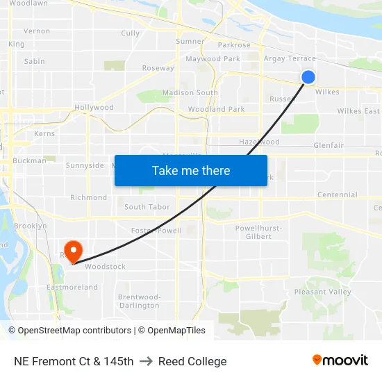 NE Fremont Ct & 145th to Reed College map