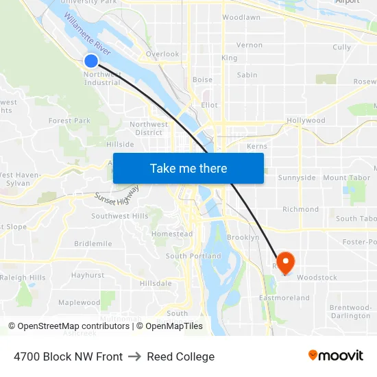 4700 Block NW Front to Reed College map