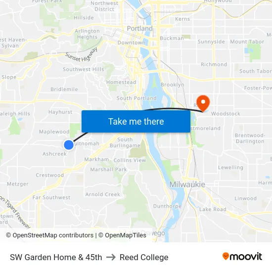 SW Garden Home & 45th to Reed College map