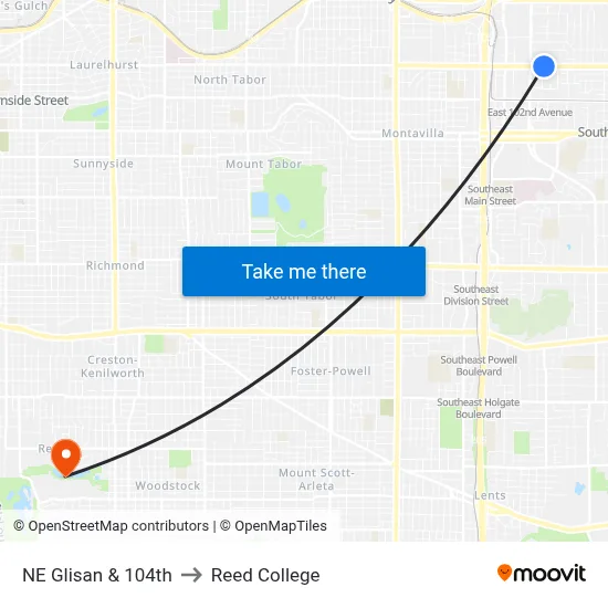 NE Glisan & 104th to Reed College map