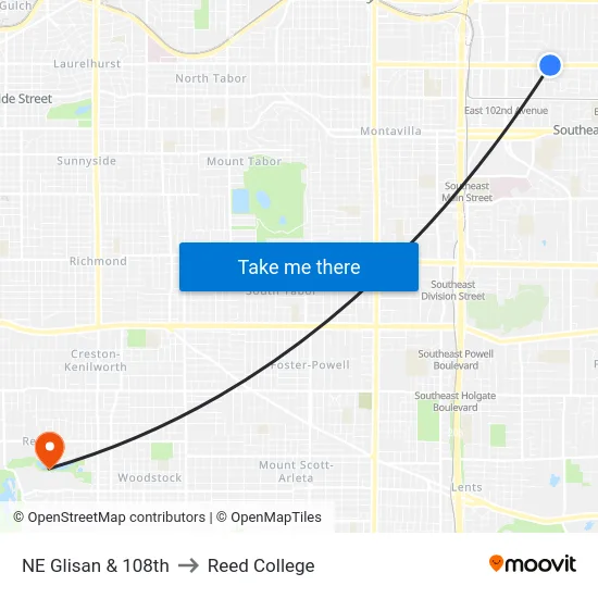 NE Glisan & 108th to Reed College map