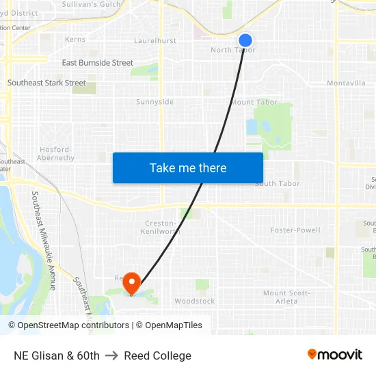 NE Glisan & 60th to Reed College map