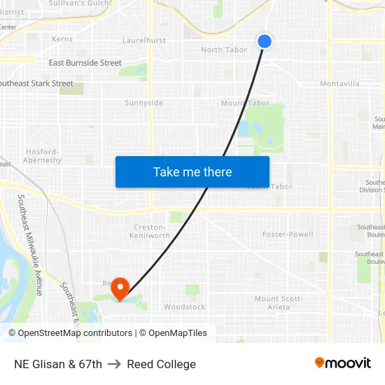 NE Glisan & 67th to Reed College map