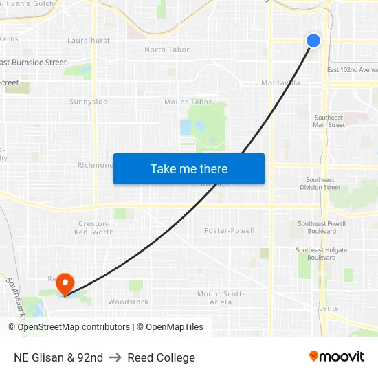 NE Glisan & 92nd to Reed College map