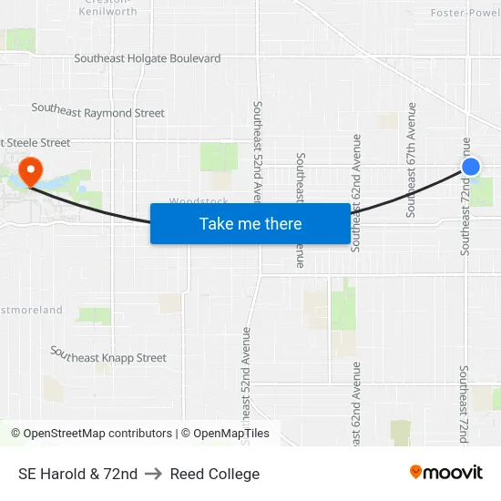 SE Harold & 72nd to Reed College map