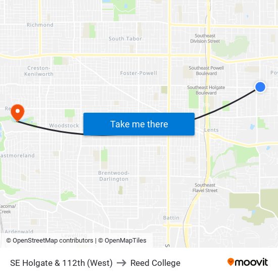 SE Holgate & 112th (West) to Reed College map