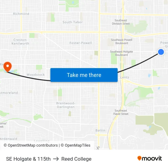SE Holgate & 115th to Reed College map