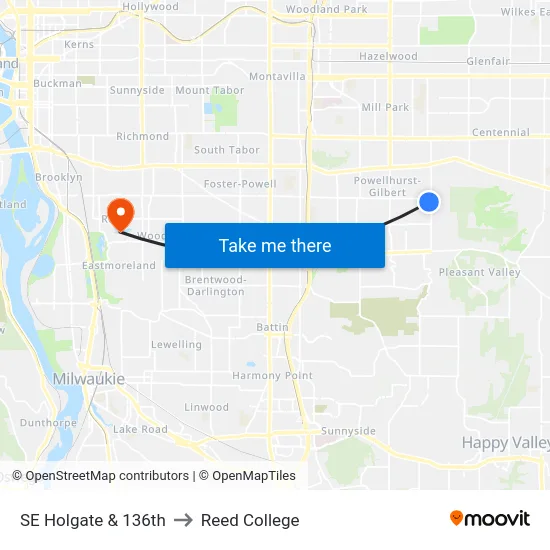 SE Holgate & 136th to Reed College map
