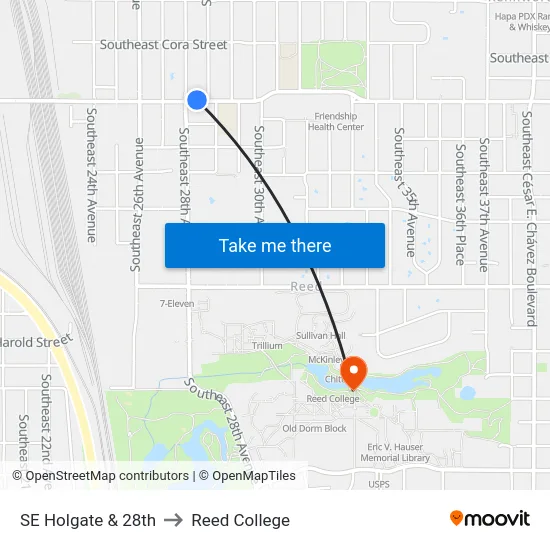 SE Holgate & 28th to Reed College map