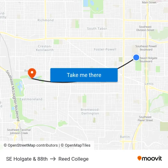 SE Holgate & 88th to Reed College map