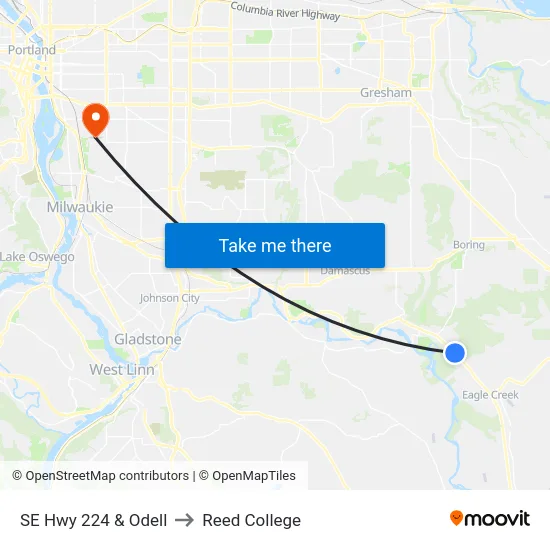 SE Hwy 224 & Odell to Reed College map