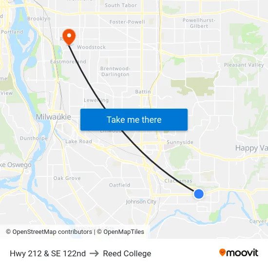 Hwy 212 & SE 122nd to Reed College map