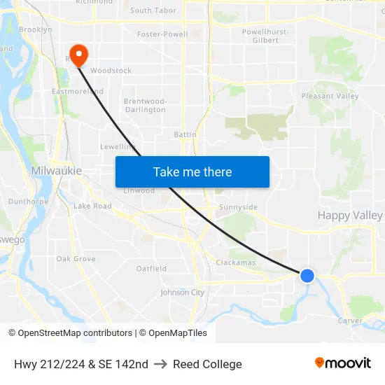 Hwy 212/224 & SE 142nd to Reed College map
