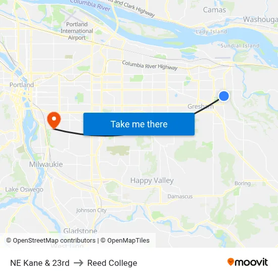 NE Kane & 23rd to Reed College map