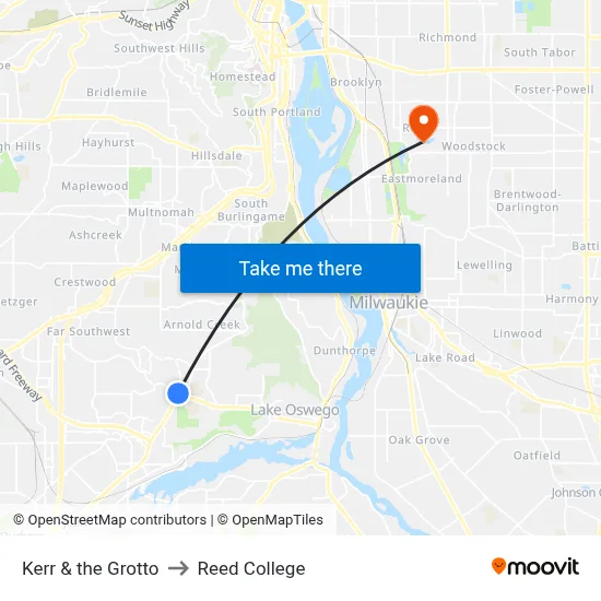 Kerr & the Grotto to Reed College map
