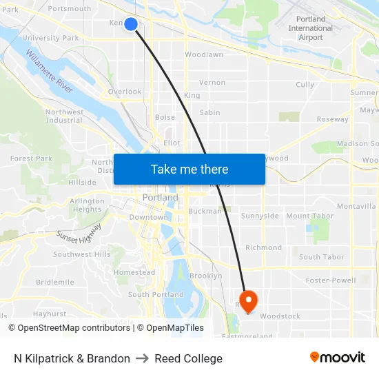 N Kilpatrick & Brandon to Reed College map