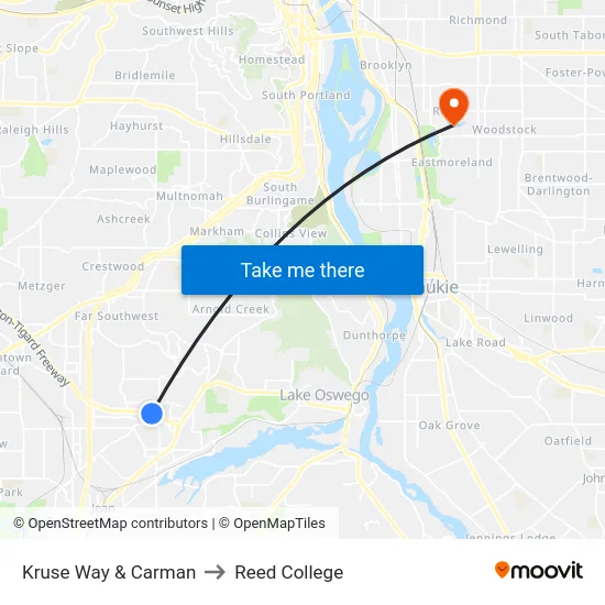 Kruse Way & Carman to Reed College map