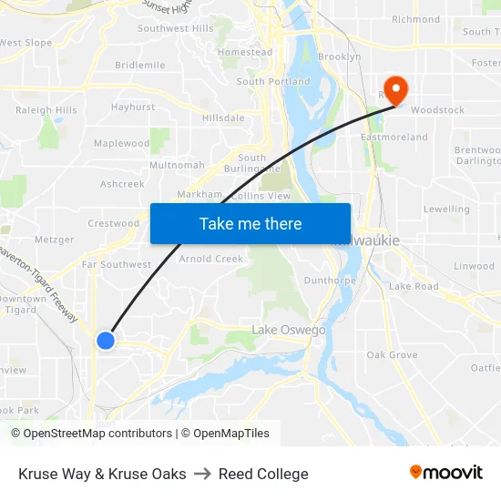 Kruse Way & Kruse Oaks to Reed College map