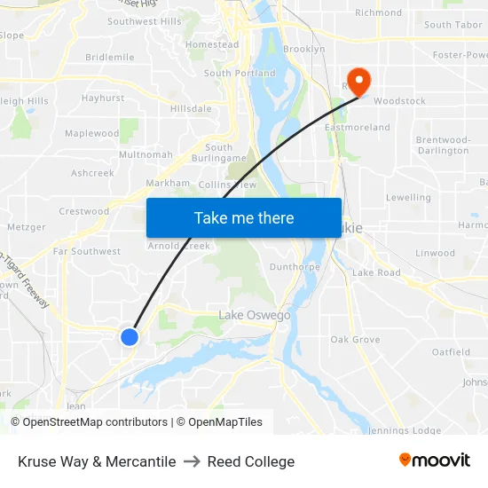 Kruse Way & Mercantile to Reed College map