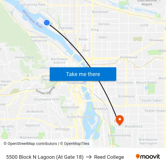 5500 Block N Lagoon (At Gate 18) to Reed College map