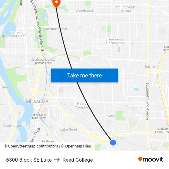 6300 Block SE Lake to Reed College map