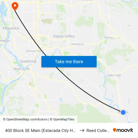 400 Block SE Main (Estacada City Hall) to Reed College map