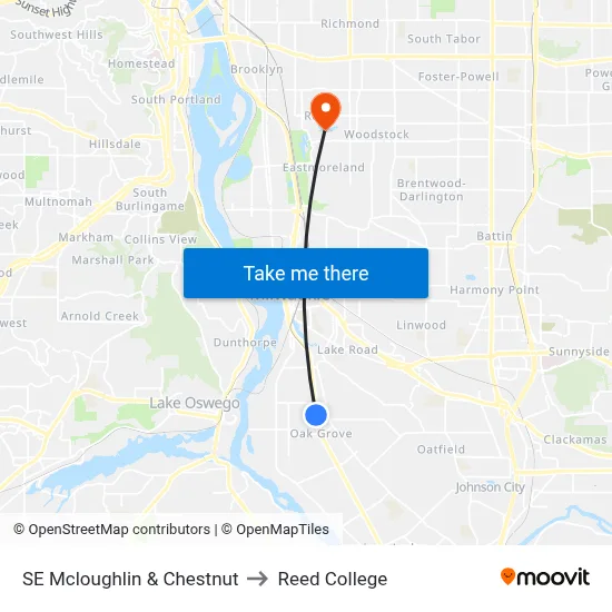 SE Mcloughlin & Chestnut to Reed College map